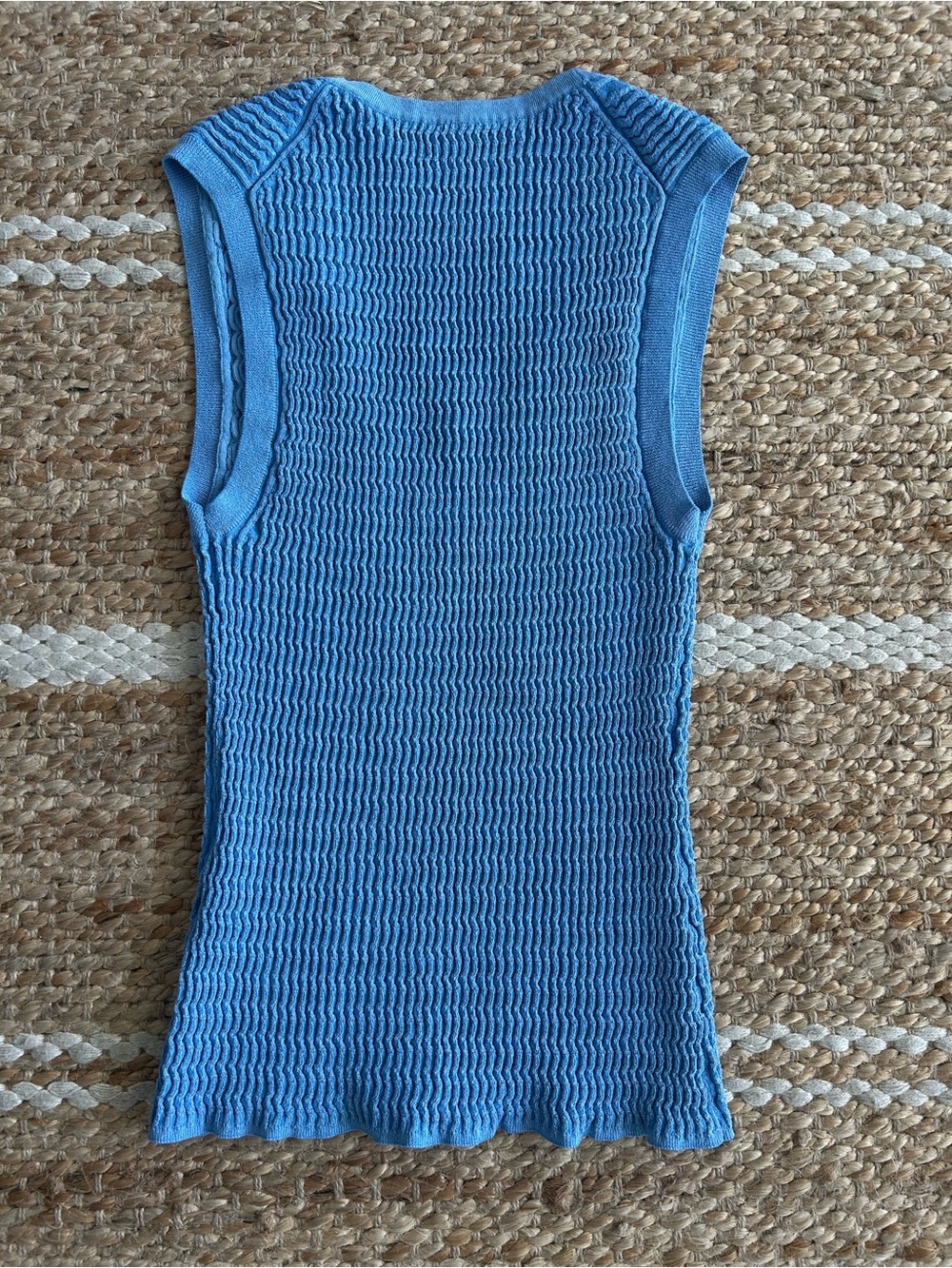 Veronica Beard Blue Ribbed V-Neck Sleeveless Knit Top - Picture 5 of 7